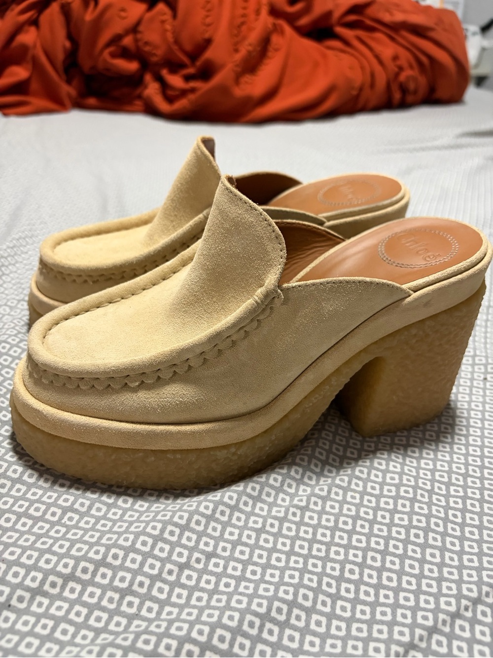 Chloé Cream Suede Platform Mule